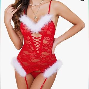 - New - Avidlove XL
Women's Christmas Lingerie Lace Bodysuit Teddy with Gart…